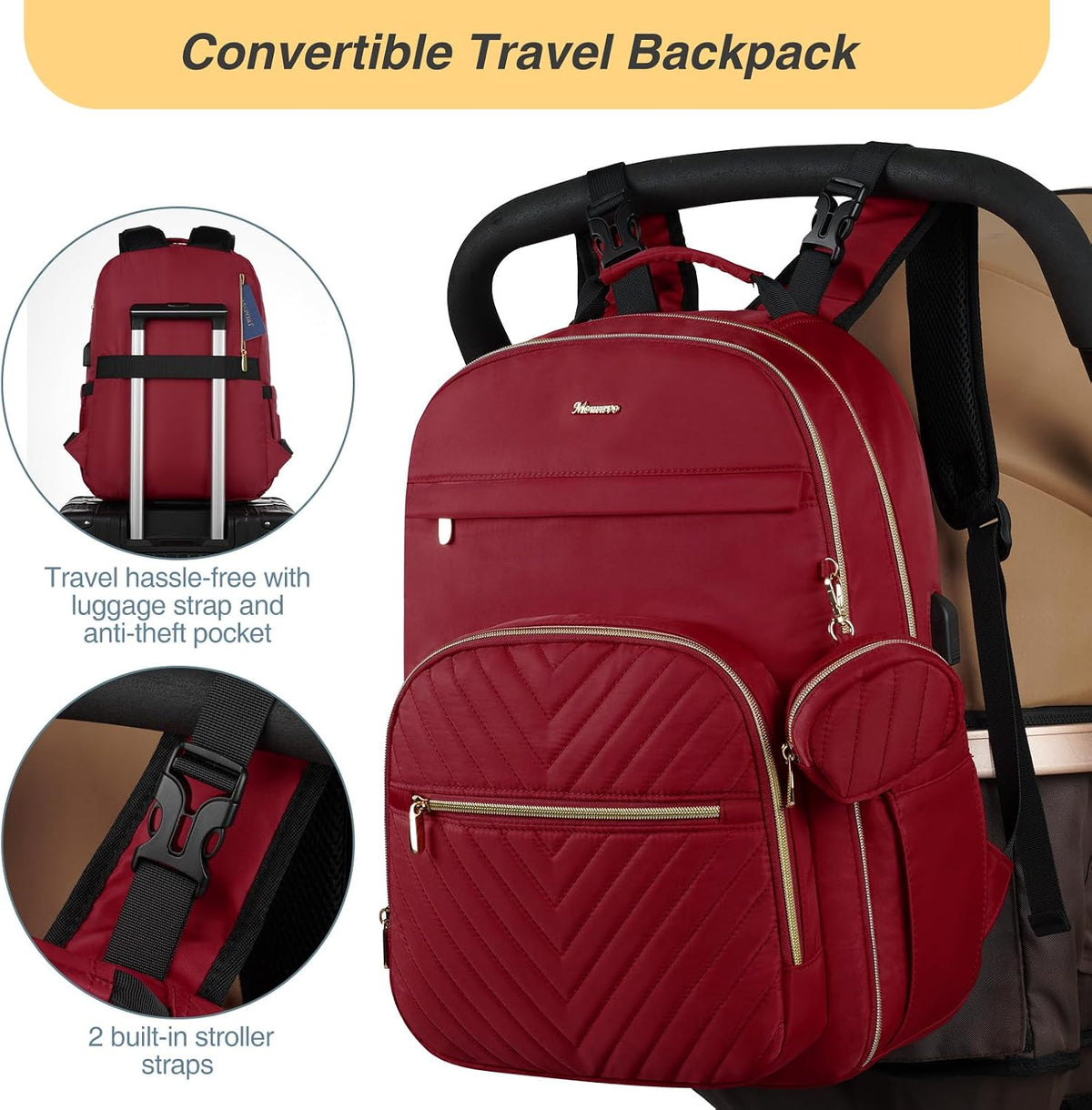 MOMUVO Diaper Backpack for Women Large Capacity with Insulated Pockets Diaper Bags For Baby Girl Boy Waterproof Baby Bags