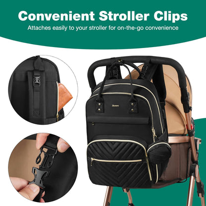 MOMUVO Diaper Backpack for Women Large Capacity with Insulated Pockets Diaper Bags For Baby Girl Boy Waterproof Baby Bags