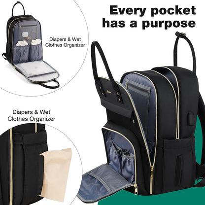 MOMUVO Diaper Backpack for Women Large Capacity with Insulated Pockets Diaper Bags For Baby Girl Boy Waterproof Baby Bags