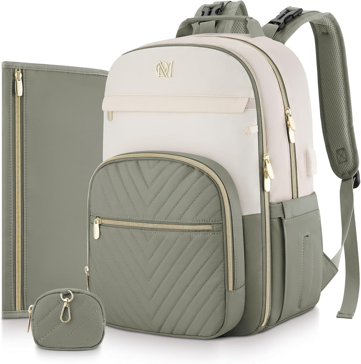 MOMUVO Diaper Backpack for Women Large Capacity with Insulated Pockets Diaper Bags For Baby Girl Boy Waterproof Baby Bags