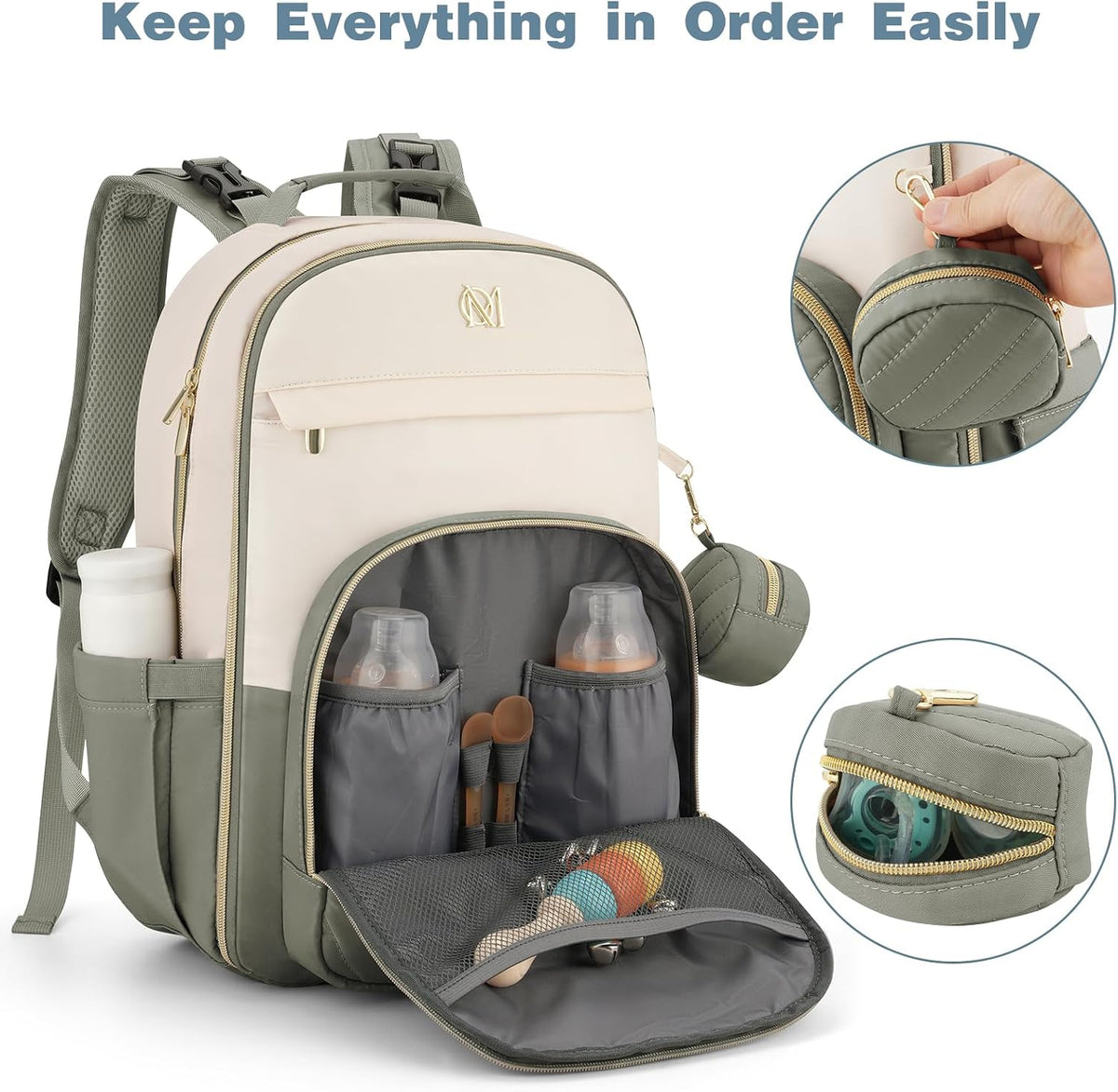 MOMUVO Diaper Backpack for Women Large Capacity with Insulated Pockets Diaper Bags For Baby Girl Boy Waterproof Baby Bags