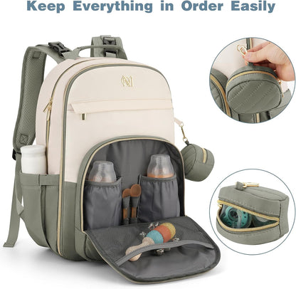 MOMUVO Diaper Backpack for Women Large Capacity with Insulated Pockets Diaper Bags For Baby Girl Boy Waterproof Baby Bags