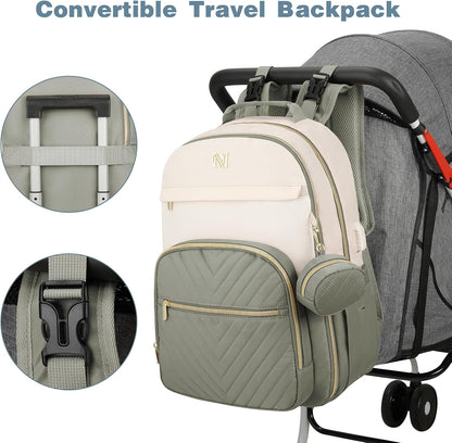 MOMUVO Diaper Backpack for Women Large Capacity with Insulated Pockets Diaper Bags For Baby Girl Boy Waterproof Baby Bags