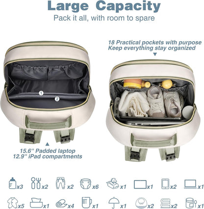 MOMUVO Diaper Backpack for Women Large Capacity with Insulated Pockets Diaper Bags For Baby Girl Boy Waterproof Baby Bags