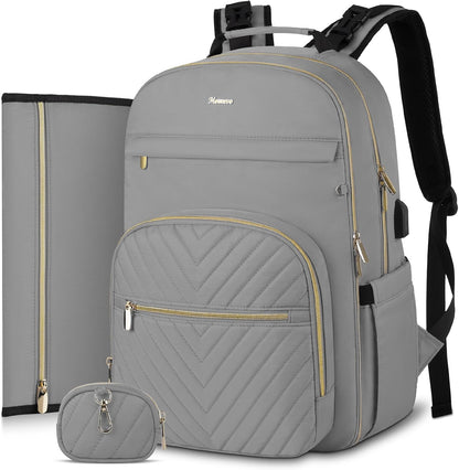 MOMUVO Diaper Backpack for Women Large Capacity with Insulated Pockets Diaper Bags For Baby Girl Boy Waterproof Baby Bags