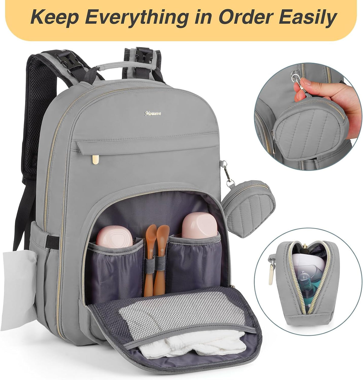 MOMUVO Diaper Backpack for Women Large Capacity with Insulated Pockets Diaper Bags For Baby Girl Boy Waterproof Baby Bags