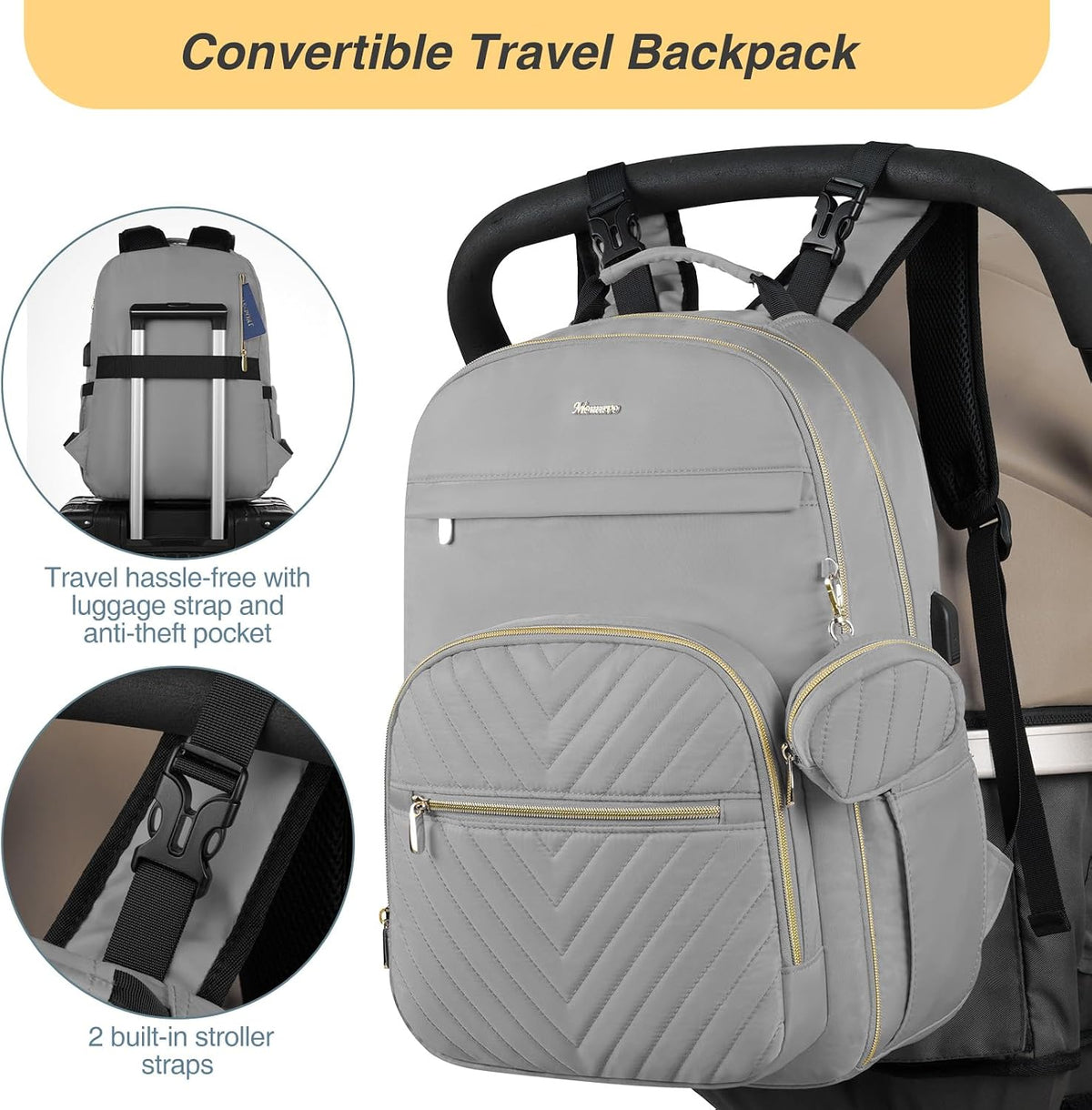 MOMUVO Diaper Backpack for Women Large Capacity with Insulated Pockets Diaper Bags For Baby Girl Boy Waterproof Baby Bags