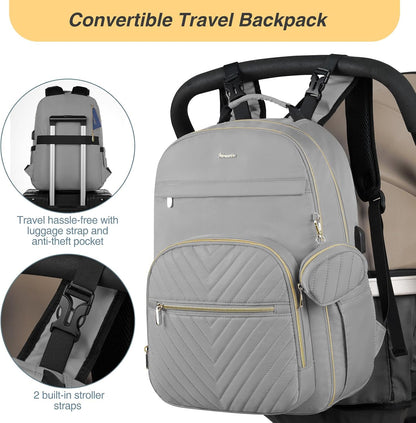 MOMUVO Diaper Backpack for Women Large Capacity with Insulated Pockets Diaper Bags For Baby Girl Boy Waterproof Baby Bags