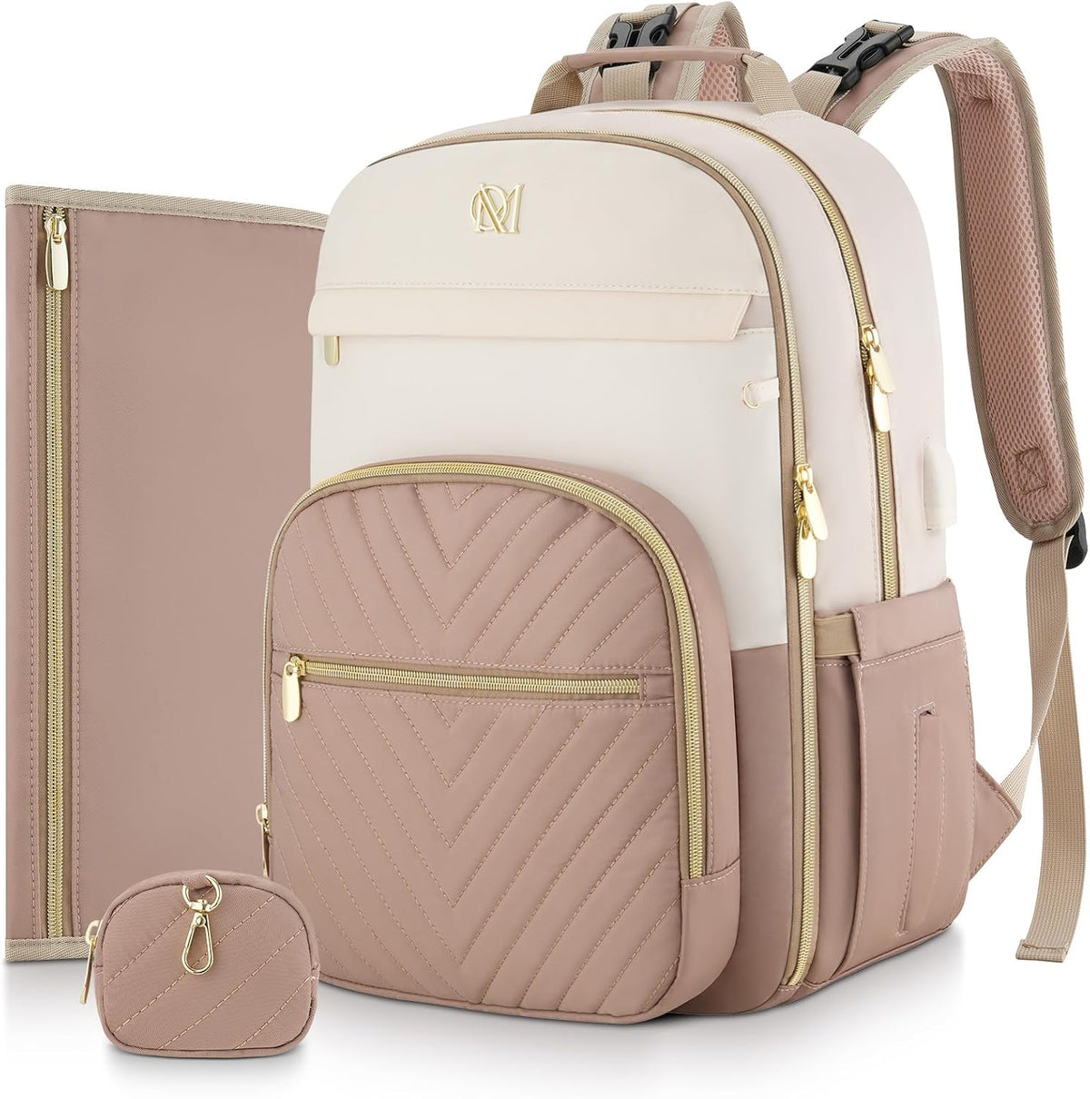 MOMUVO Diaper Backpack for Women Large Capacity with Insulated Pockets Diaper Bags For Baby Girl Boy Waterproof Baby Bags