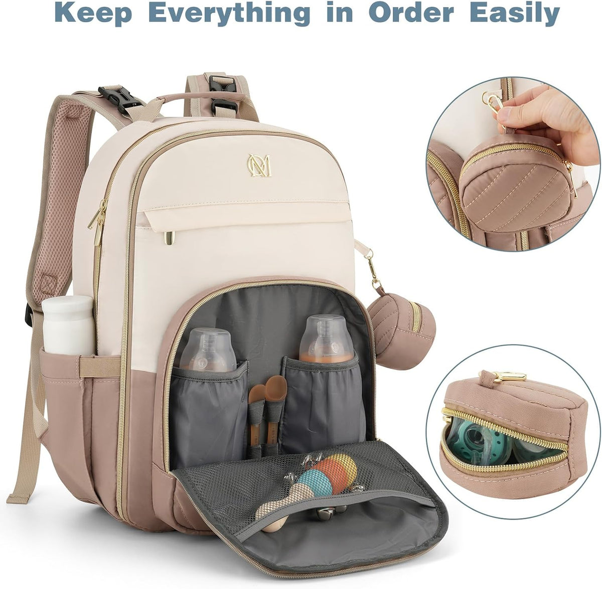 MOMUVO Diaper Backpack for Women Large Capacity with Insulated Pockets Diaper Bags For Baby Girl Boy Waterproof Baby Bags