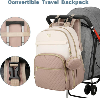 MOMUVO Diaper Backpack for Women Large Capacity with Insulated Pockets Diaper Bags For Baby Girl Boy Waterproof Baby Bags
