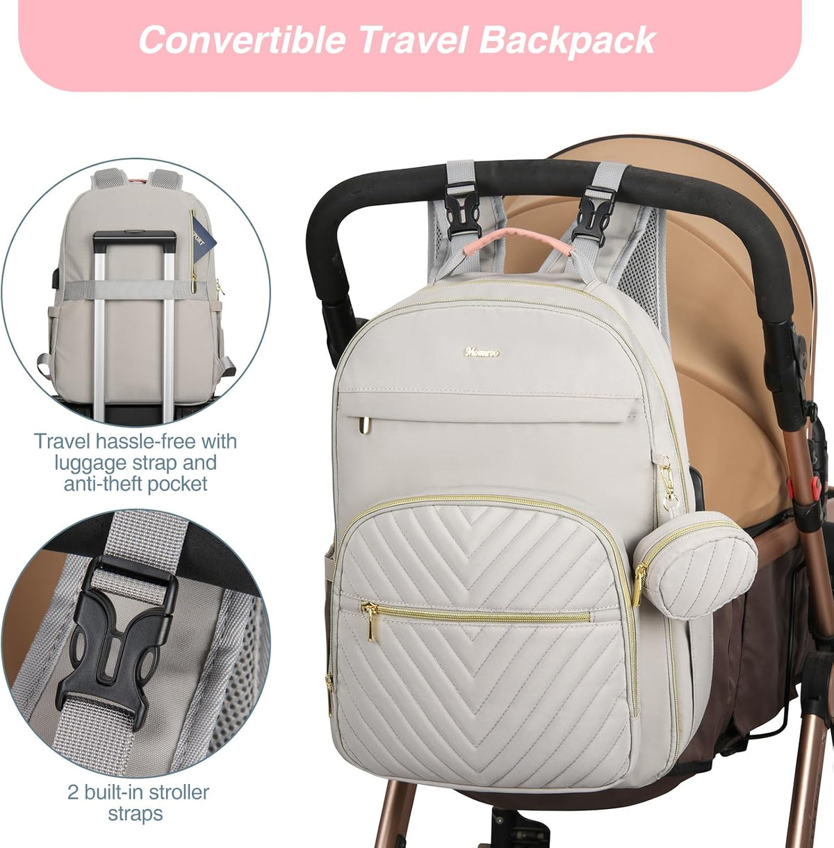 MOMUVO Diaper Backpack for Women Large Capacity with Insulated Pockets Diaper Bags For Baby Girl Boy Waterproof Baby Bags