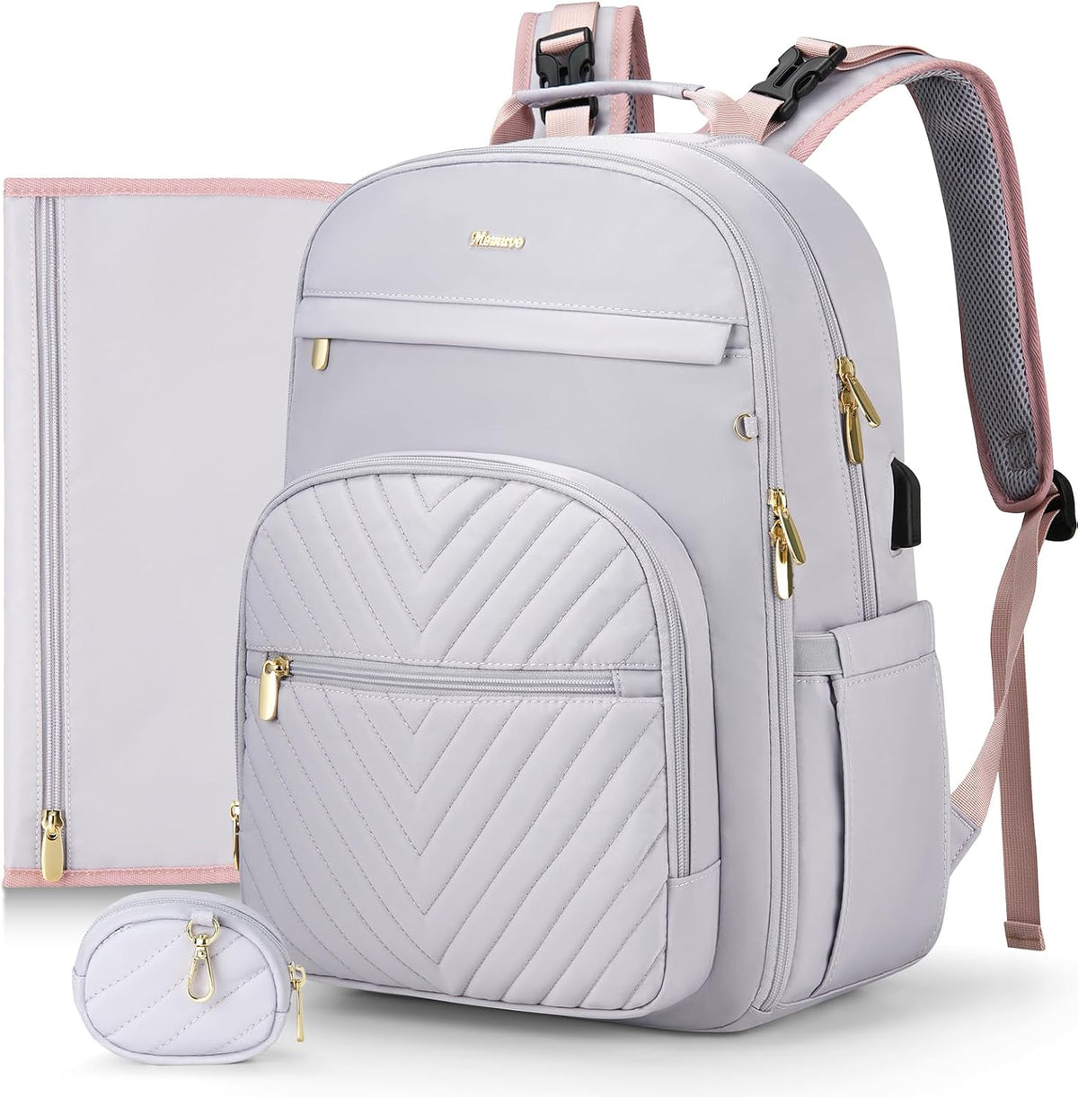 MOMUVO Diaper Backpack for Women Large Capacity with Insulated Pockets Diaper Bags For Baby Girl Boy Waterproof Baby Bags