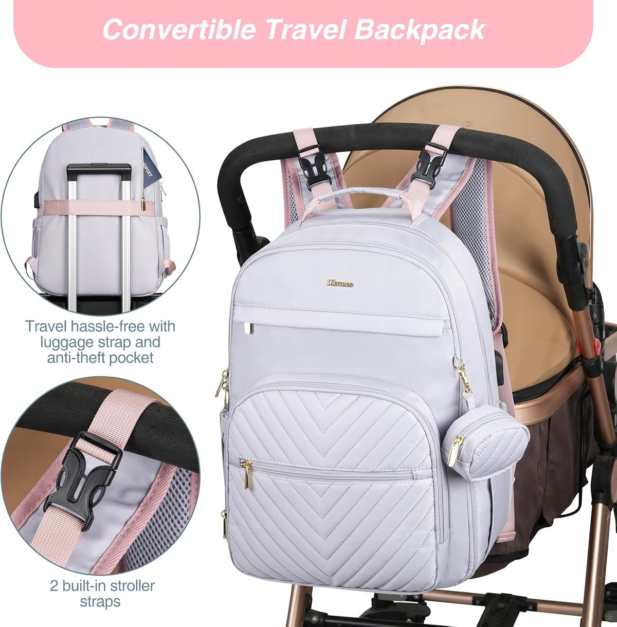 MOMUVO Diaper Backpack for Women Large Capacity with Insulated Pockets Diaper Bags For Baby Girl Boy Waterproof Baby Bags