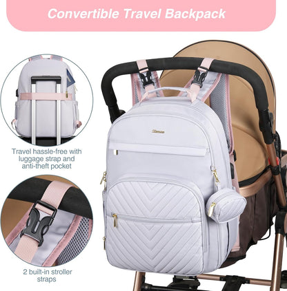 MOMUVO Diaper Backpack for Women Large Capacity with Insulated Pockets Diaper Bags For Baby Girl Boy Waterproof Baby Bags