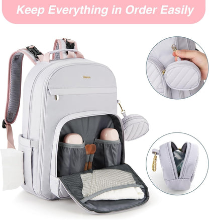 MOMUVO Diaper Backpack for Women Large Capacity with Insulated Pockets Diaper Bags For Baby Girl Boy Waterproof Baby Bags
