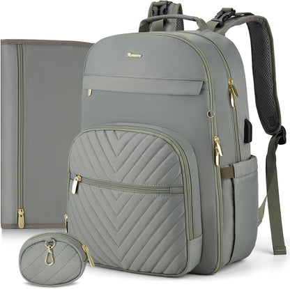 MOMUVO Diaper Backpack for Women Large Capacity with Insulated Pockets Diaper Bags For Baby Girl Boy Waterproof Baby Bags