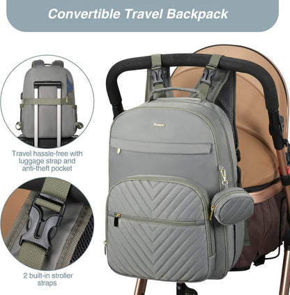 MOMUVO Diaper Backpack for Women Large Capacity with Insulated Pockets Diaper Bags For Baby Girl Boy Waterproof Baby Bags