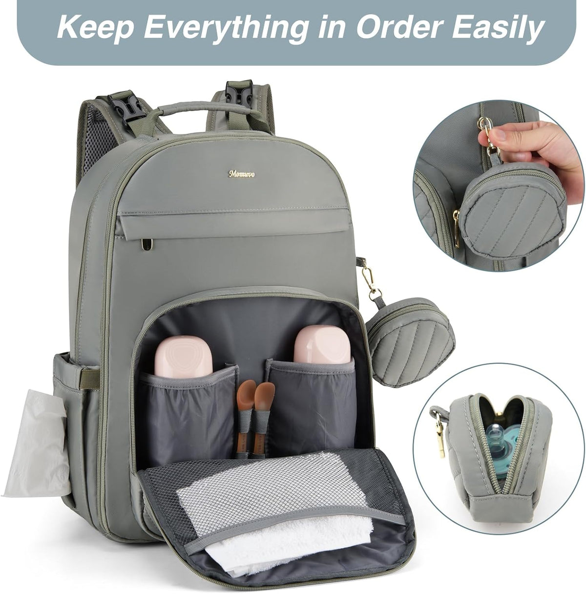 MOMUVO Diaper Backpack for Women Large Capacity with Insulated Pockets Diaper Bags For Baby Girl Boy Waterproof Baby Bags