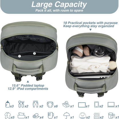 MOMUVO Diaper Backpack for Women Large Capacity with Insulated Pockets Diaper Bags For Baby Girl Boy Waterproof Baby Bags