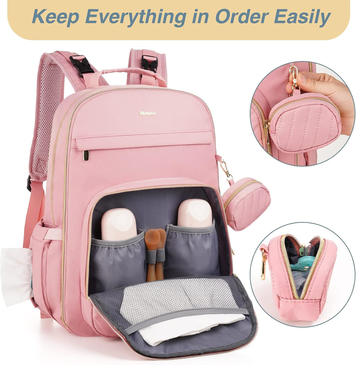 MOMUVO Diaper Backpack for Women Large Capacity with Insulated Pockets Diaper Bags For Baby Girl Boy Waterproof Baby Bags
