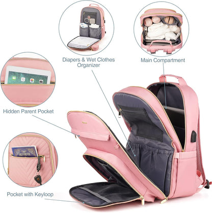 MOMUVO Diaper Backpack for Women Large Capacity with Insulated Pockets Diaper Bags For Baby Girl Boy Waterproof Baby Bags