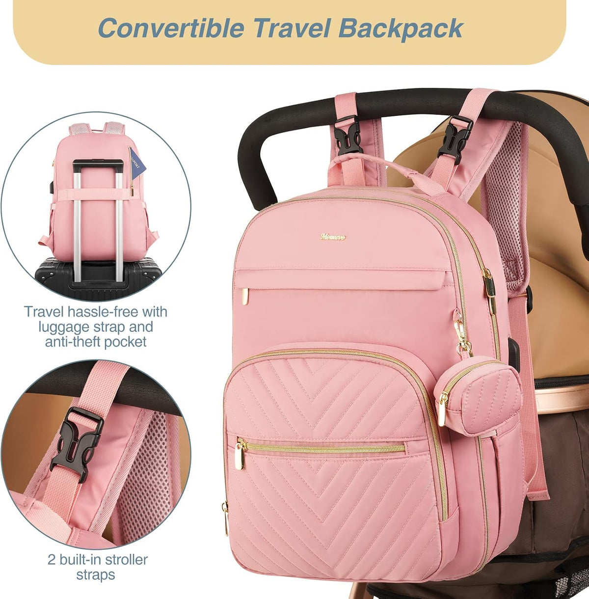 MOMUVO Diaper Backpack for Women Large Capacity with Insulated Pockets Diaper Bags For Baby Girl Boy Waterproof Baby Bags