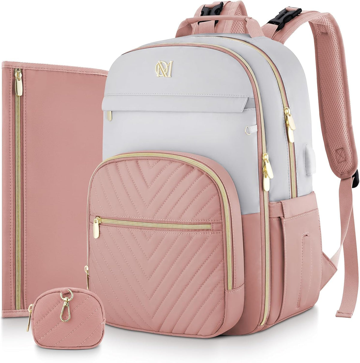 MOMUVO Diaper Backpack for Women Large Capacity with Insulated Pockets Diaper Bags For Baby Girl Boy Waterproof Baby Bags