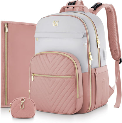 MOMUVO Diaper Backpack for Women Large Capacity with Insulated Pockets Diaper Bags For Baby Girl Boy Waterproof Baby Bags