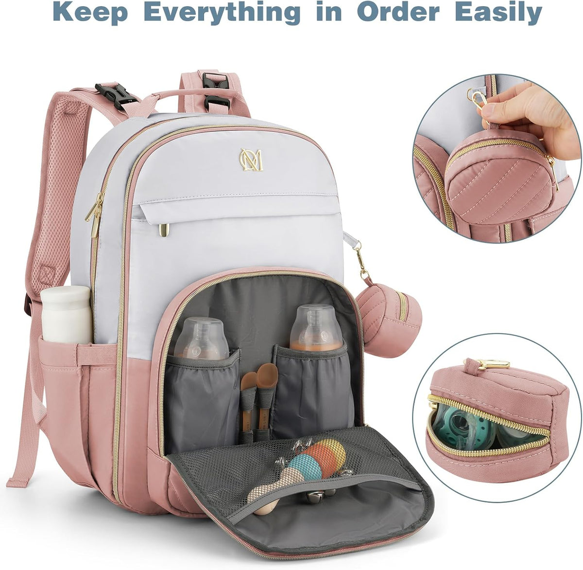 MOMUVO Diaper Backpack for Women Large Capacity with Insulated Pockets Diaper Bags For Baby Girl Boy Waterproof Baby Bags