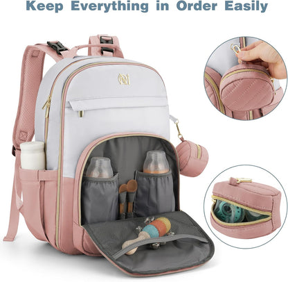 MOMUVO Diaper Backpack for Women Large Capacity with Insulated Pockets Diaper Bags For Baby Girl Boy Waterproof Baby Bags