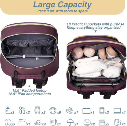 MOMUVO Diaper Backpack for Women Large Capacity with Insulated Pockets Diaper Bags For Baby Girl Boy Waterproof Baby Bags