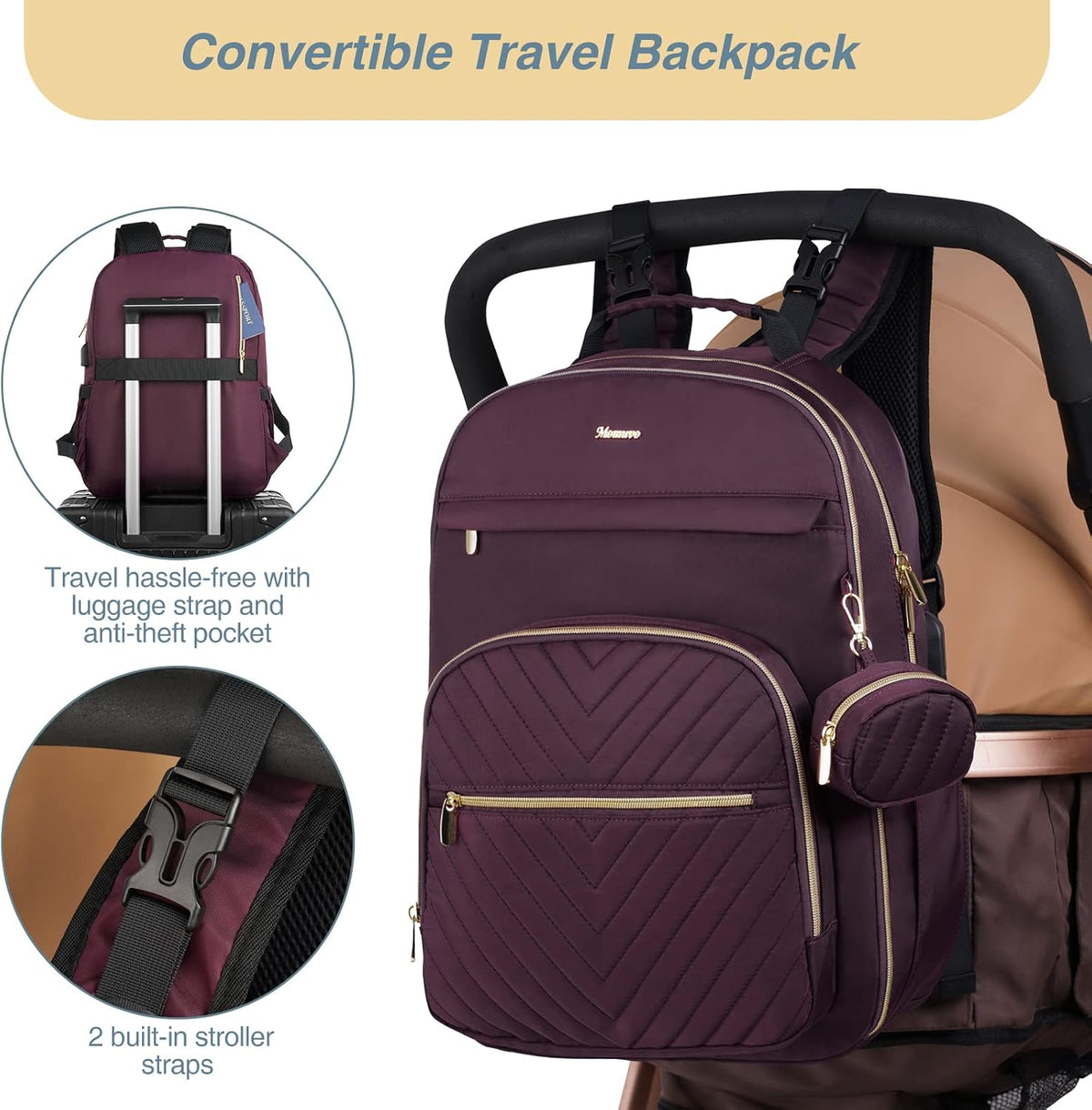 MOMUVO Diaper Backpack for Women Large Capacity with Insulated Pockets Diaper Bags For Baby Girl Boy Waterproof Baby Bags