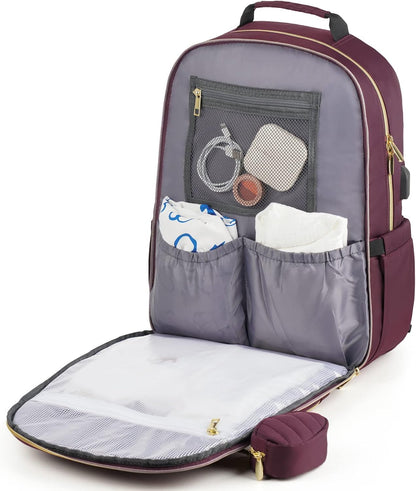MOMUVO Diaper Backpack for Women Large Capacity with Insulated Pockets Diaper Bags For Baby Girl Boy Waterproof Baby Bags