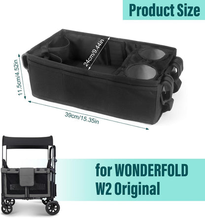W2 Stroller Snack Tray for Wonderfold Wagon W2, Stroller Cup Holder Toy Storage W2 Wagon Accessories with Side Mesh Pockets, Height Increase, Double Sided Snack Tray 15.4"×9.4“