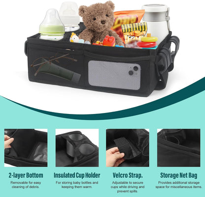 W2 Stroller Snack Tray for Wonderfold Wagon W2, Stroller Cup Holder Toy Storage W2 Wagon Accessories with Side Mesh Pockets, Height Increase, Double Sided Snack Tray 15.4"×9.4“