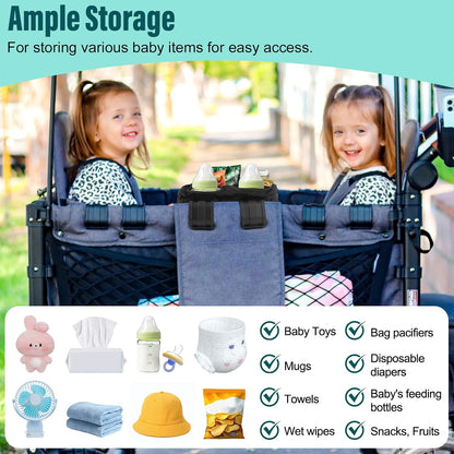 W2 Stroller Snack Tray for Wonderfold Wagon W2, Stroller Cup Holder Toy Storage W2 Wagon Accessories with Side Mesh Pockets, Height Increase, Double Sided Snack Tray 15.4"×9.4“