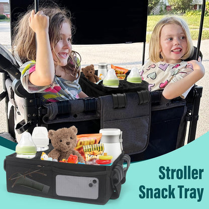 W2 Stroller Snack Tray for Wonderfold Wagon W2, Stroller Cup Holder Toy Storage W2 Wagon Accessories with Side Mesh Pockets, Height Increase, Double Sided Snack Tray 15.4"×9.4“