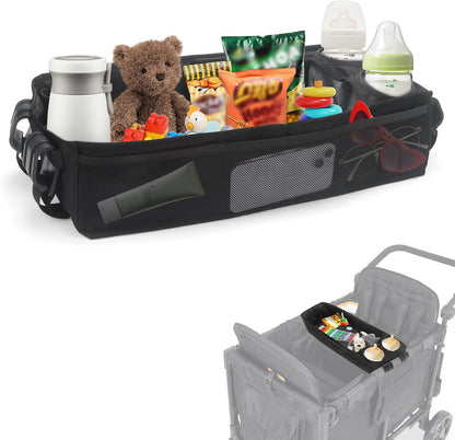 W2 Stroller Snack Tray for Wonderfold Wagon W2, Stroller Cup Holder Toy Storage W2 Wagon Accessories with Side Mesh Pockets, Height Increase, Double Sided Snack Tray 15.4"×9.4“
