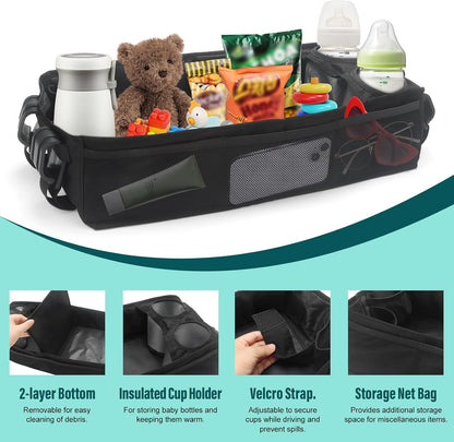 W2 Stroller Snack Tray for Wonderfold Wagon W2, Stroller Cup Holder Toy Storage W2 Wagon Accessories with Side Mesh Pockets, Height Increase, Double Sided Snack Tray 15.4"×9.4“