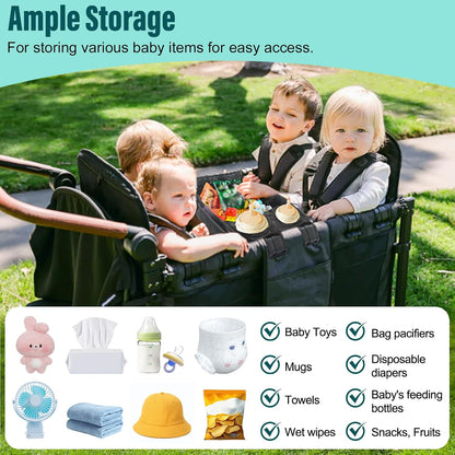 W2 Stroller Snack Tray for Wonderfold Wagon W2, Stroller Cup Holder Toy Storage W2 Wagon Accessories with Side Mesh Pockets, Height Increase, Double Sided Snack Tray 15.4"×9.4“