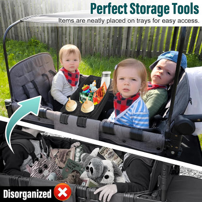 W2 Stroller Snack Tray for Wonderfold Wagon W2, Stroller Cup Holder Toy Storage W2 Wagon Accessories with Side Mesh Pockets, Height Increase, Double Sided Snack Tray 15.4"×9.4“