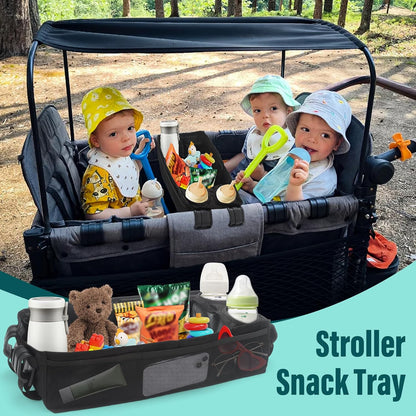 W2 Stroller Snack Tray for Wonderfold Wagon W2, Stroller Cup Holder Toy Storage W2 Wagon Accessories with Side Mesh Pockets, Height Increase, Double Sided Snack Tray 15.4"×9.4“