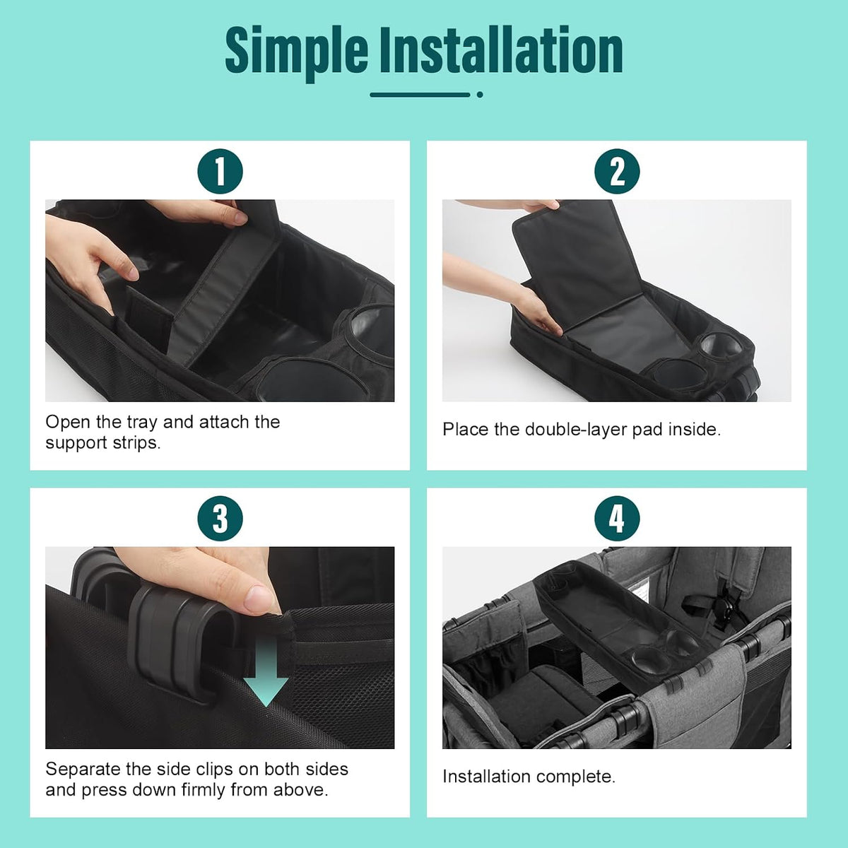 W2 Stroller Snack Tray for Wonderfold Wagon W2, Stroller Cup Holder Toy Storage W2 Wagon Accessories with Side Mesh Pockets, Height Increase, Double Sided Snack Tray 15.4"×9.4“