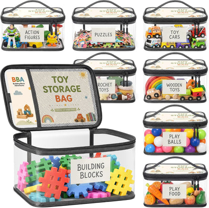 Toy Storage Bags - 8 Pack Clear Toy Organizer Bags with Zipper - Waterproof PVC Storage Bag for Kids Room Organization - Storage for Magnatic Tiles, Puzzle - Toddler Play Room Essentials