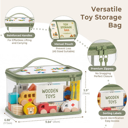 Toy Storage Bags - 8 Pack Clear Toy Organizer Bags with Zipper - Waterproof PVC Storage Bag for Kids Room Organization - Storage for Magnatic Tiles, Puzzle - Toddler Play Room Essentials
