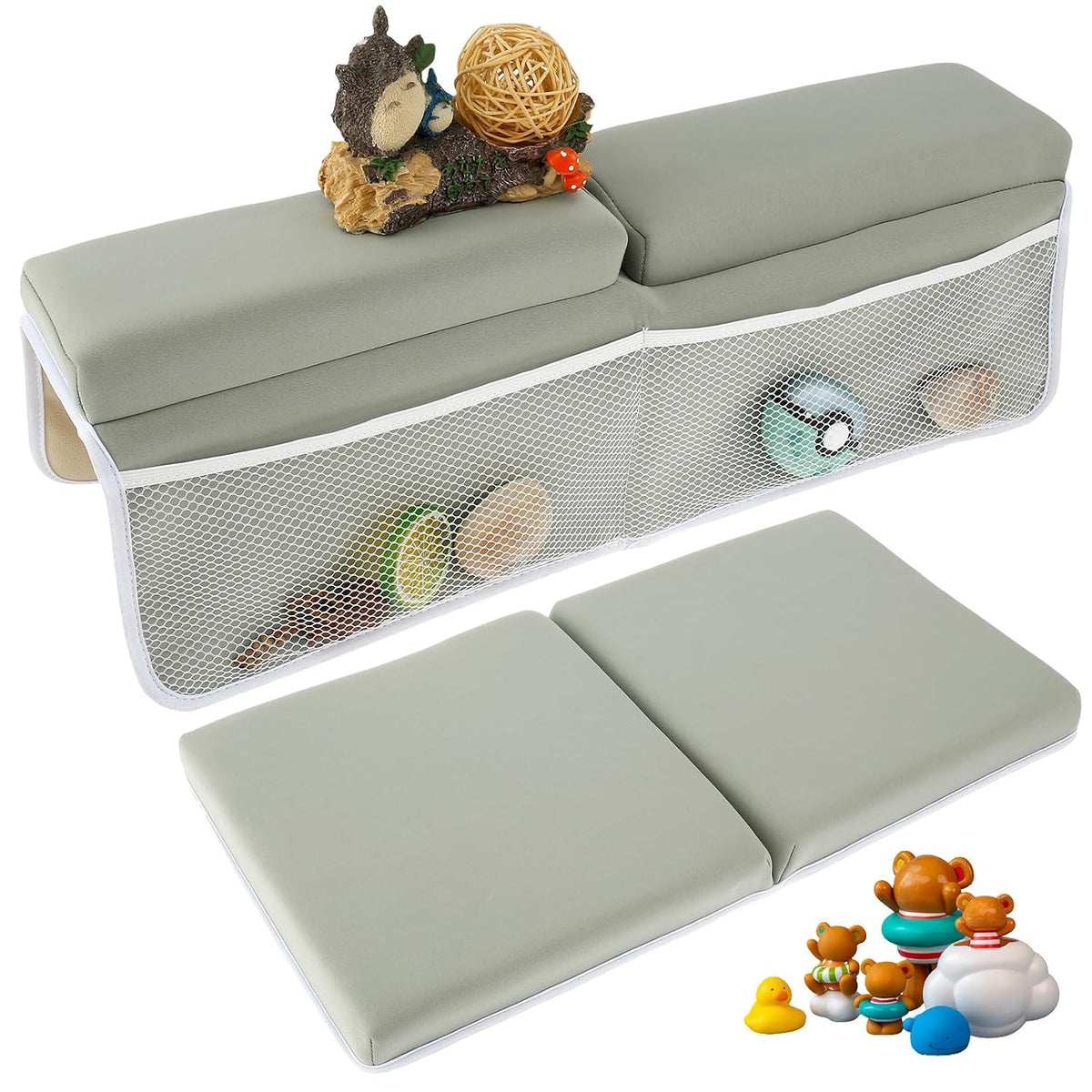 Baby Bath Kneeler and Elbow Rest Pad Set, 1.5'' Comfortable Thicker Quickly Dry Baby Bath Kneeler Pads, Comfortable Non-Slip Kneeling Mat Cushion with Toy Organizer Storage Pockets