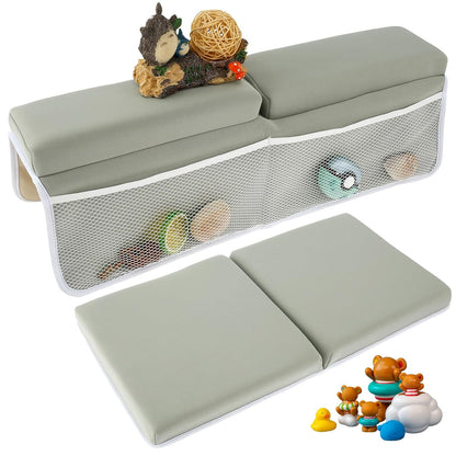 Baby Bath Kneeler and Elbow Rest Pad Set, 1.5'' Comfortable Thicker Quickly Dry Baby Bath Kneeler Pads, Comfortable Non-Slip Kneeling Mat Cushion with Toy Organizer Storage Pockets