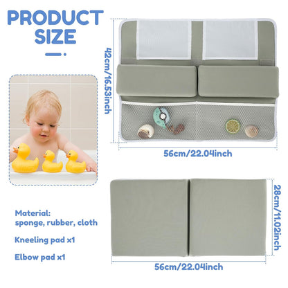 Baby Bath Kneeler and Elbow Rest Pad Set, 1.5'' Comfortable Thicker Quickly Dry Baby Bath Kneeler Pads, Comfortable Non-Slip Kneeling Mat Cushion with Toy Organizer Storage Pockets