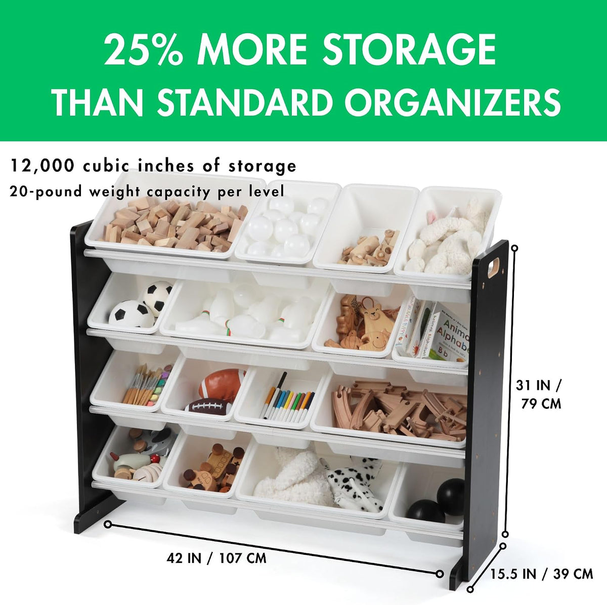 Kids Toy Organizer with 16 Bins, 4 Tier Storage for Playroom